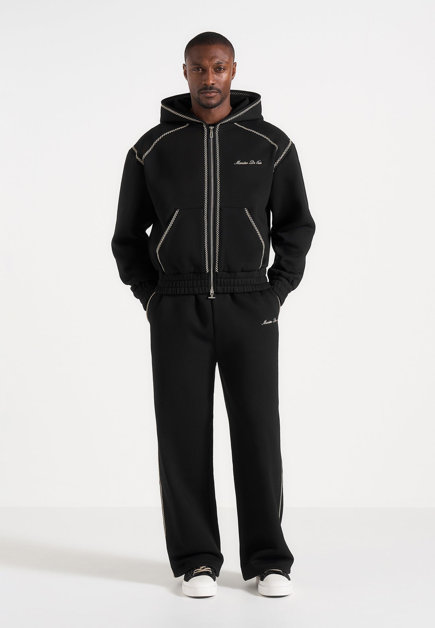 Ollie - Unisex Whipstitch Raglan Effect Zip Hoodie - Black 