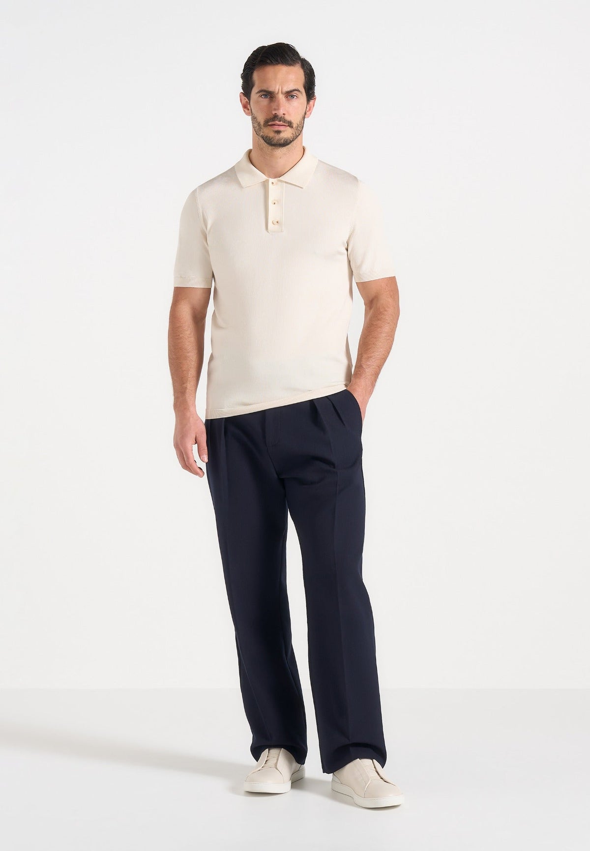 Pierre - Twin Pleat Tailored Pants - Dark Navy
