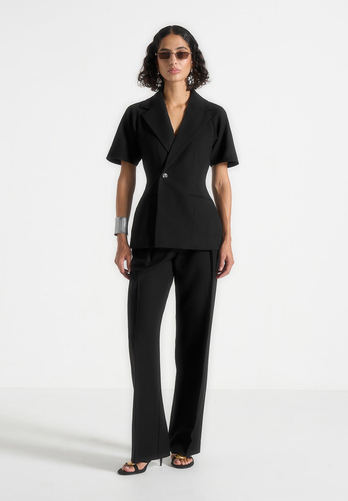 Malika - Double Breasted Short Sleeve Blazer - Black