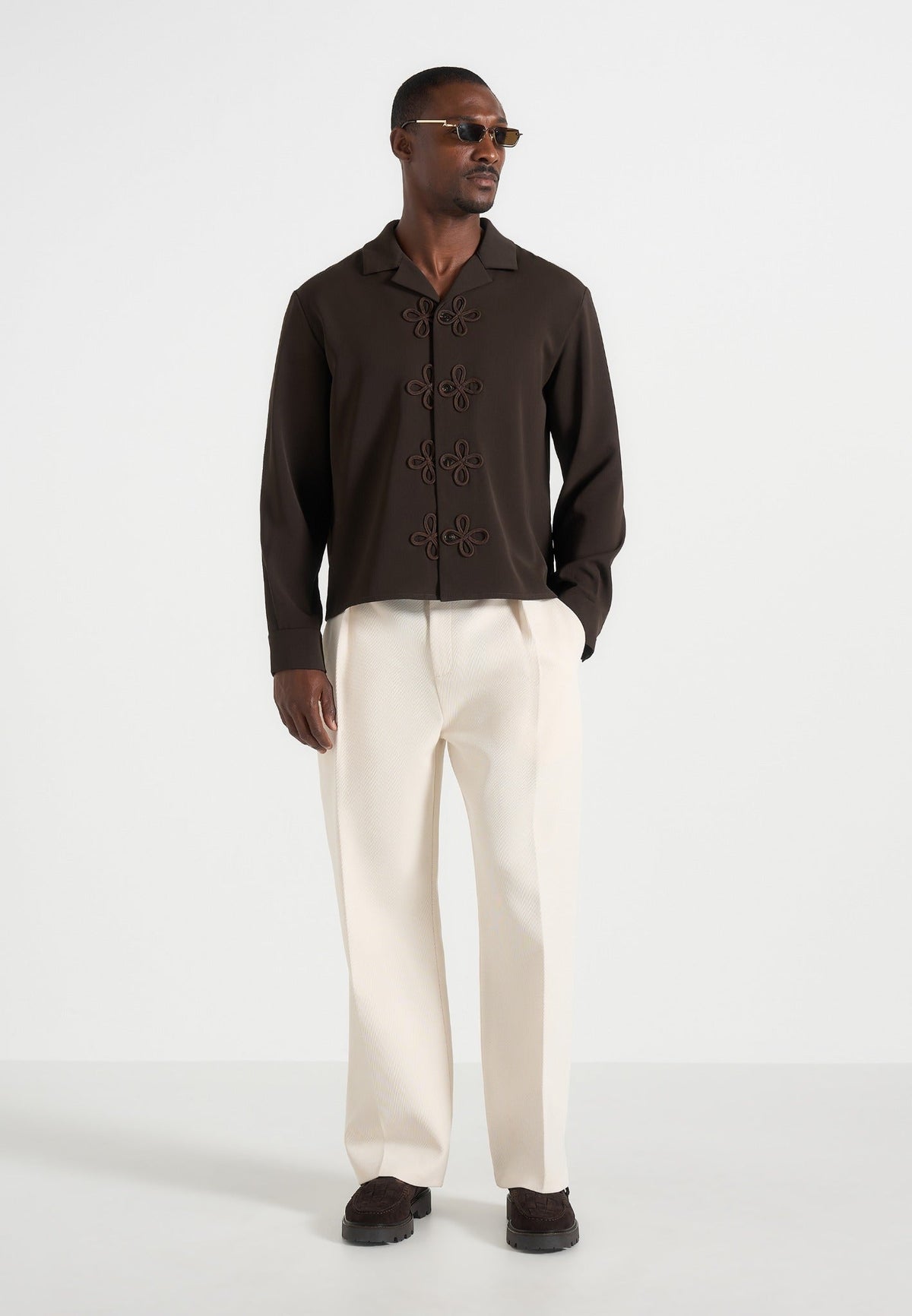 Valen - Applique Detail Long Sleeve Shirt - Brown