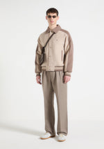 André - Contrast Wool Blend Varsity Jacket - Beige