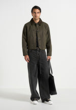 Nino - Clasp Detail Contrast Stitch Gabardine Jacket - Olive