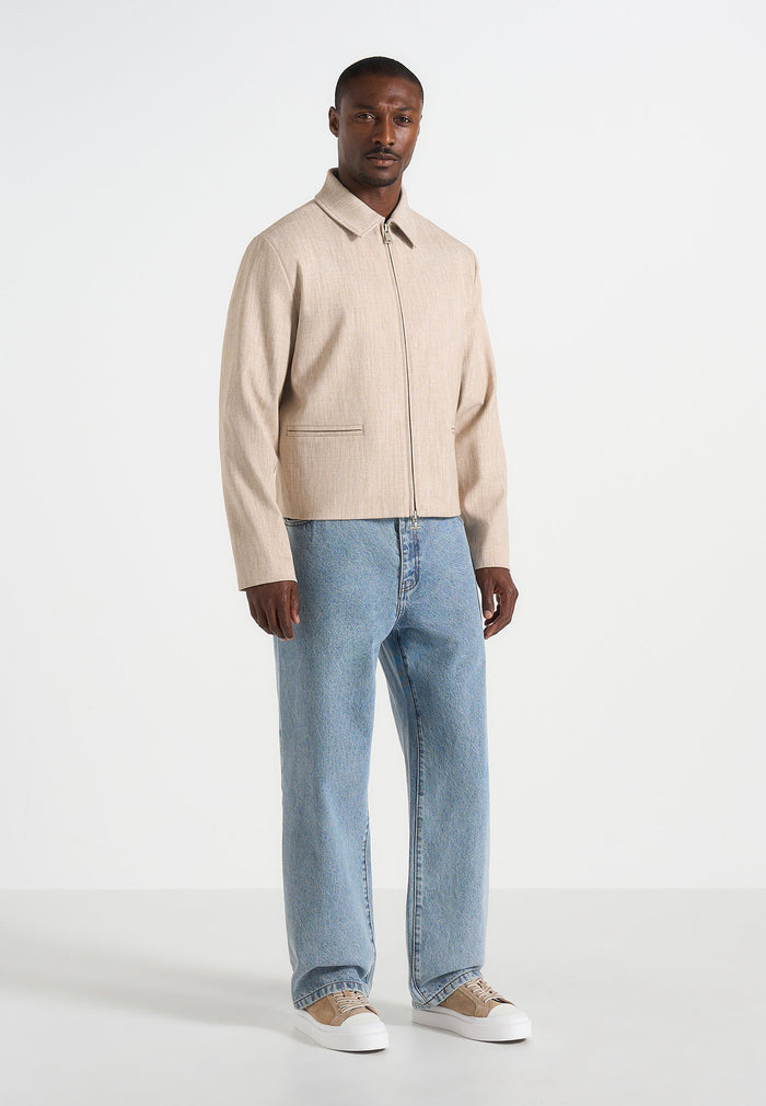 amir-boxy-hatched-harrington-jacket-beige