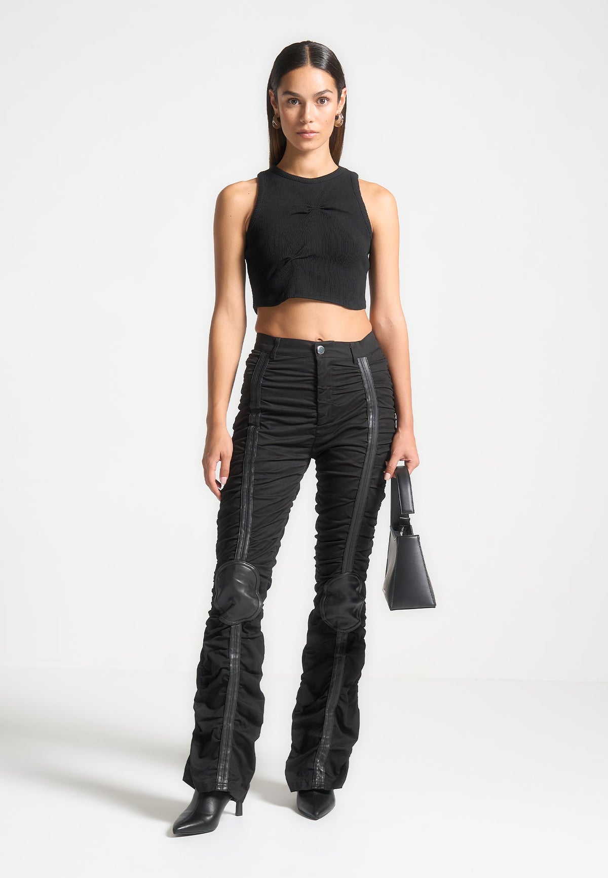 Tacked Ribbed Crop Top - Black
