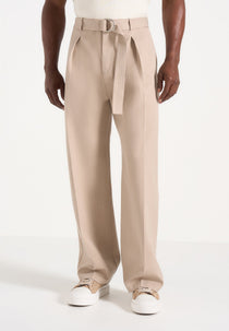 Loic - Wide Leg Tailored Pants With Belt - Beige