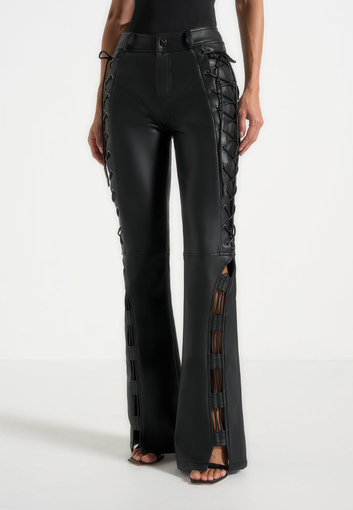 ambre-leather-lace-up-flared-trousers-black