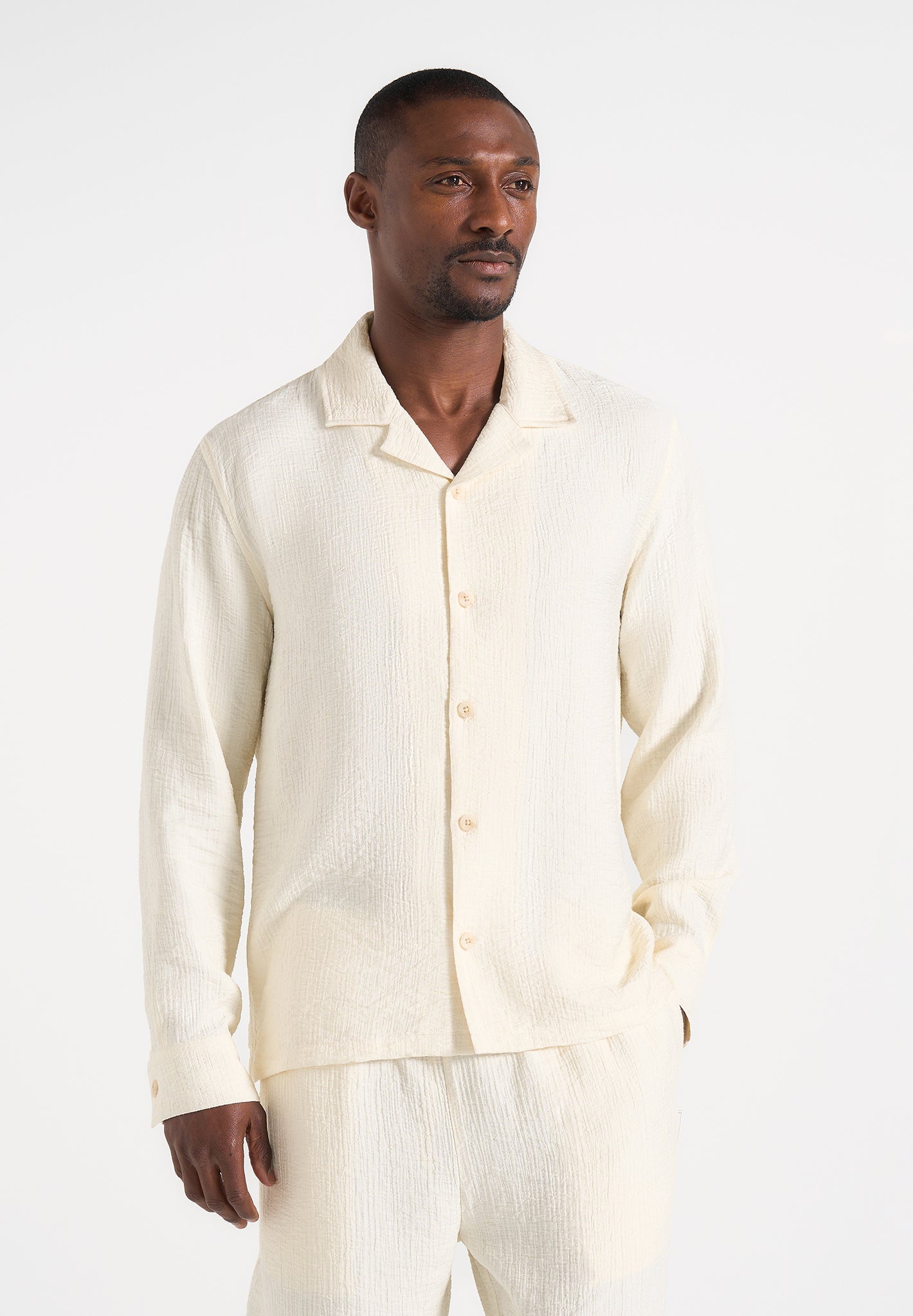 Bailey - Unisex Textured Long Sleeve Shirt - Cream
