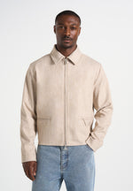 Amir - Boxy Hatched Harrington Jacket - Beige