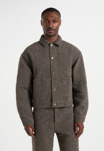 Damien - Boucle Denim Jacket With Back Pleat - Brown