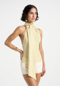 Elodie - Knitted Draped Halterneck Top - Pale Yellow