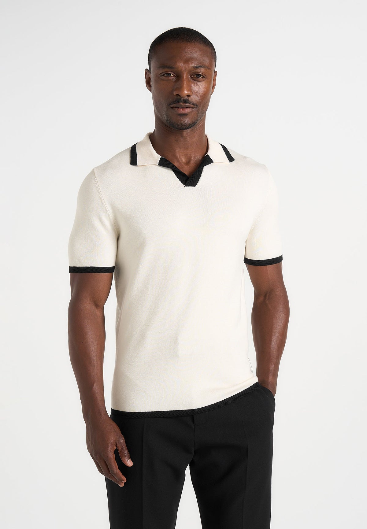Lambert - Contrast Detail Knit Polo Shirt - Cream