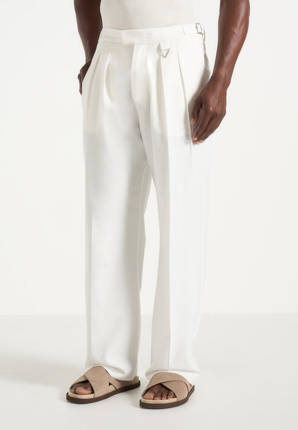 Pierre - Twin Pleat Linen Trousers - White