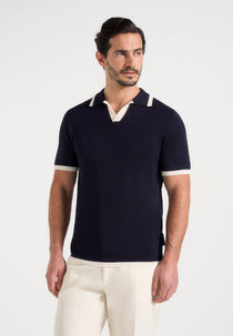 Lambert - Contrast Detail Knit Polo Shirt - Navy
