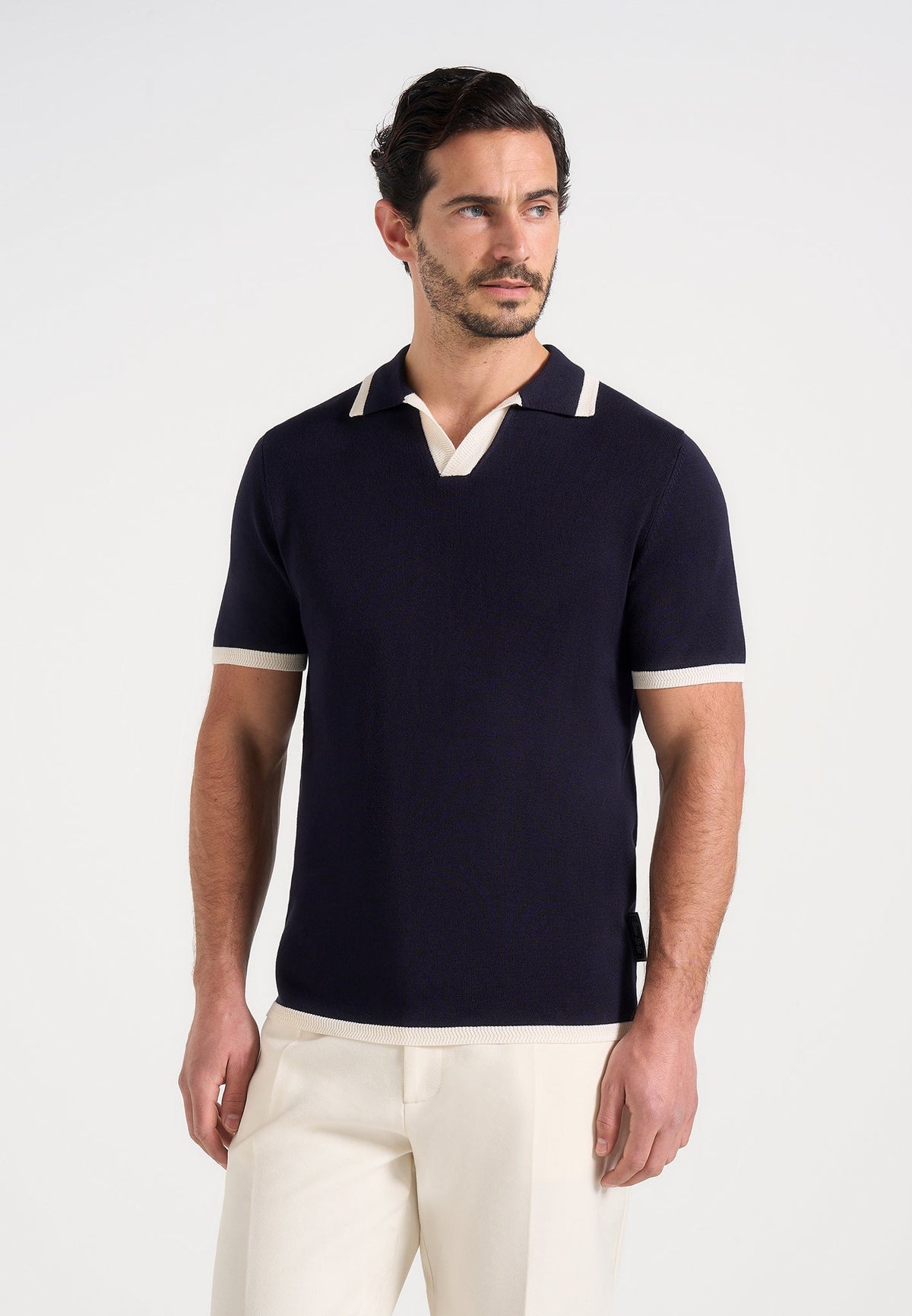 Lambert - Contrast Detail Knit Polo Shirt - Navy
