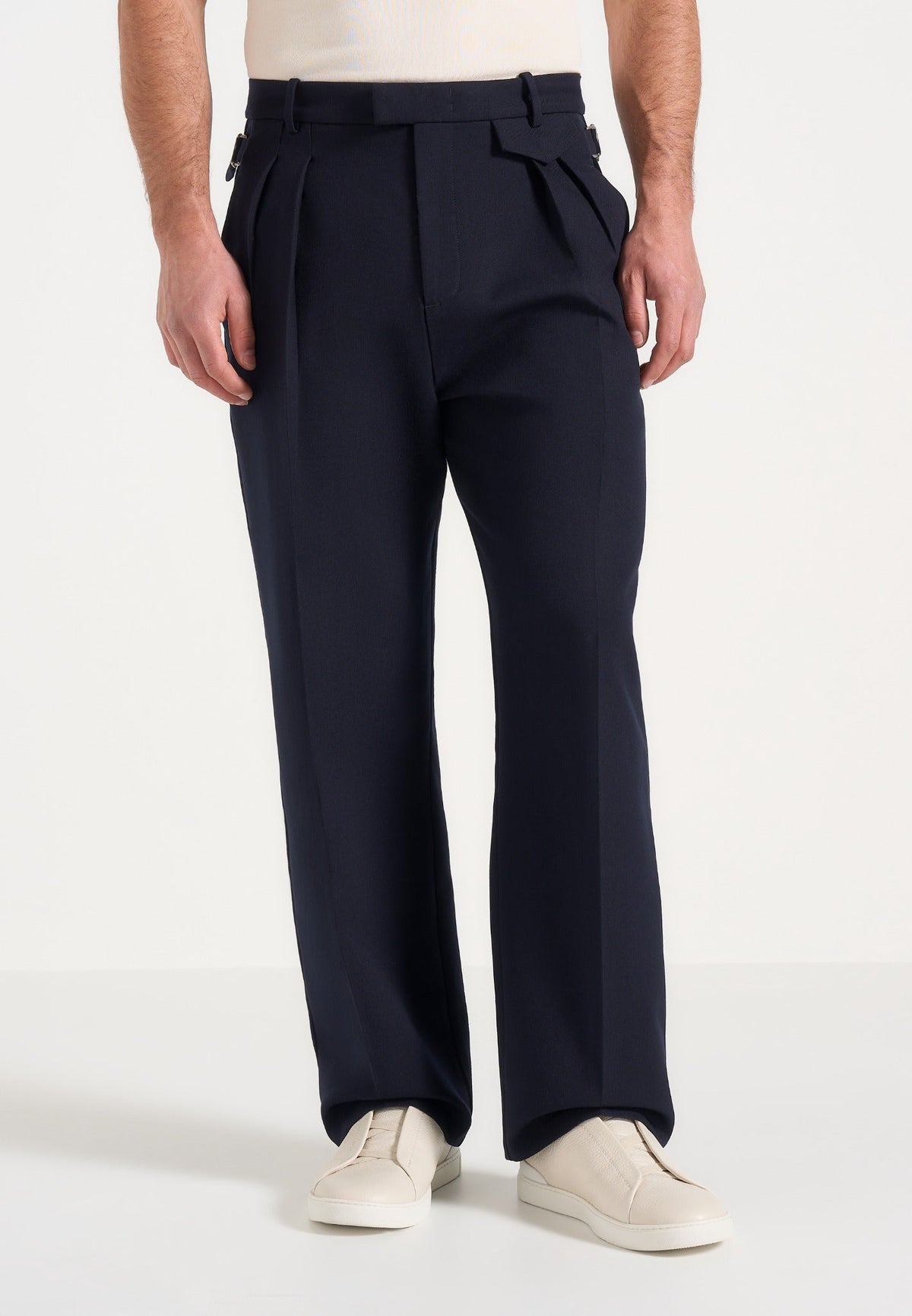 Pierre - Twin Pleat Tailored Pants - Dark Navy