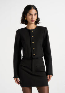 Madeline - Cropped Tailored Jacket With Braided Trim - Black