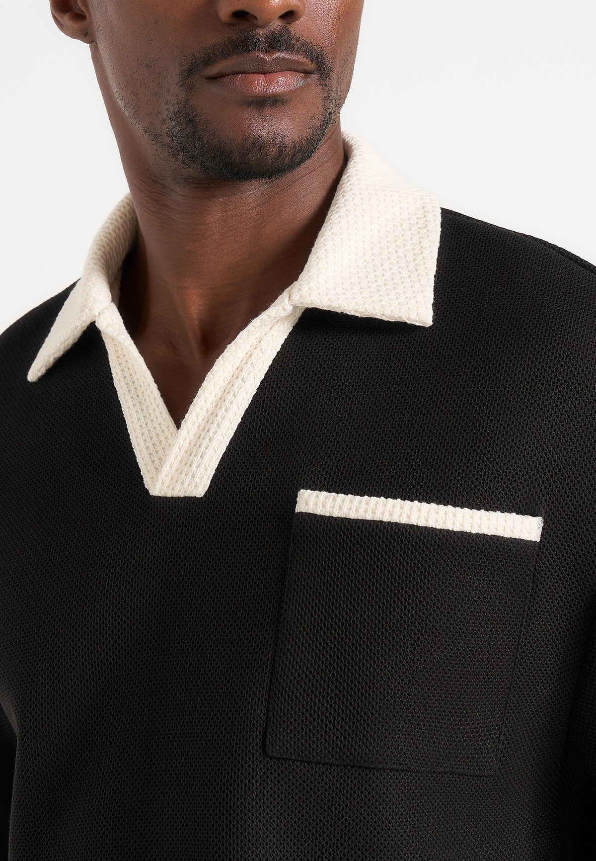 brice-boxy-crochet-detail-polo-shirt-black