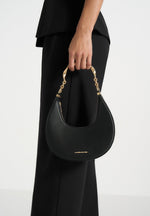 Sadie - Sculpted Leather Crescent Bag - Black