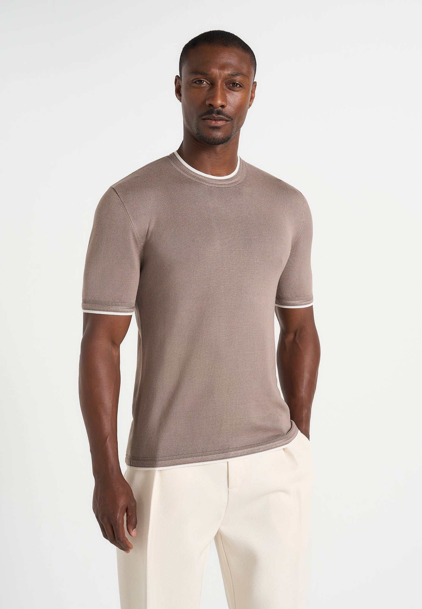 Wyatt - Contrast Knit T-Shirt - Mushroom