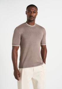 Wyatt - Contrast Knit T-Shirt - Mushroom