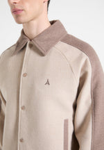 André - Contrast Wool Blend Varsity Jacket - Beige