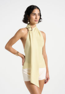 Elodie - Knitted Draped Halterneck Top - Pale Yellow
