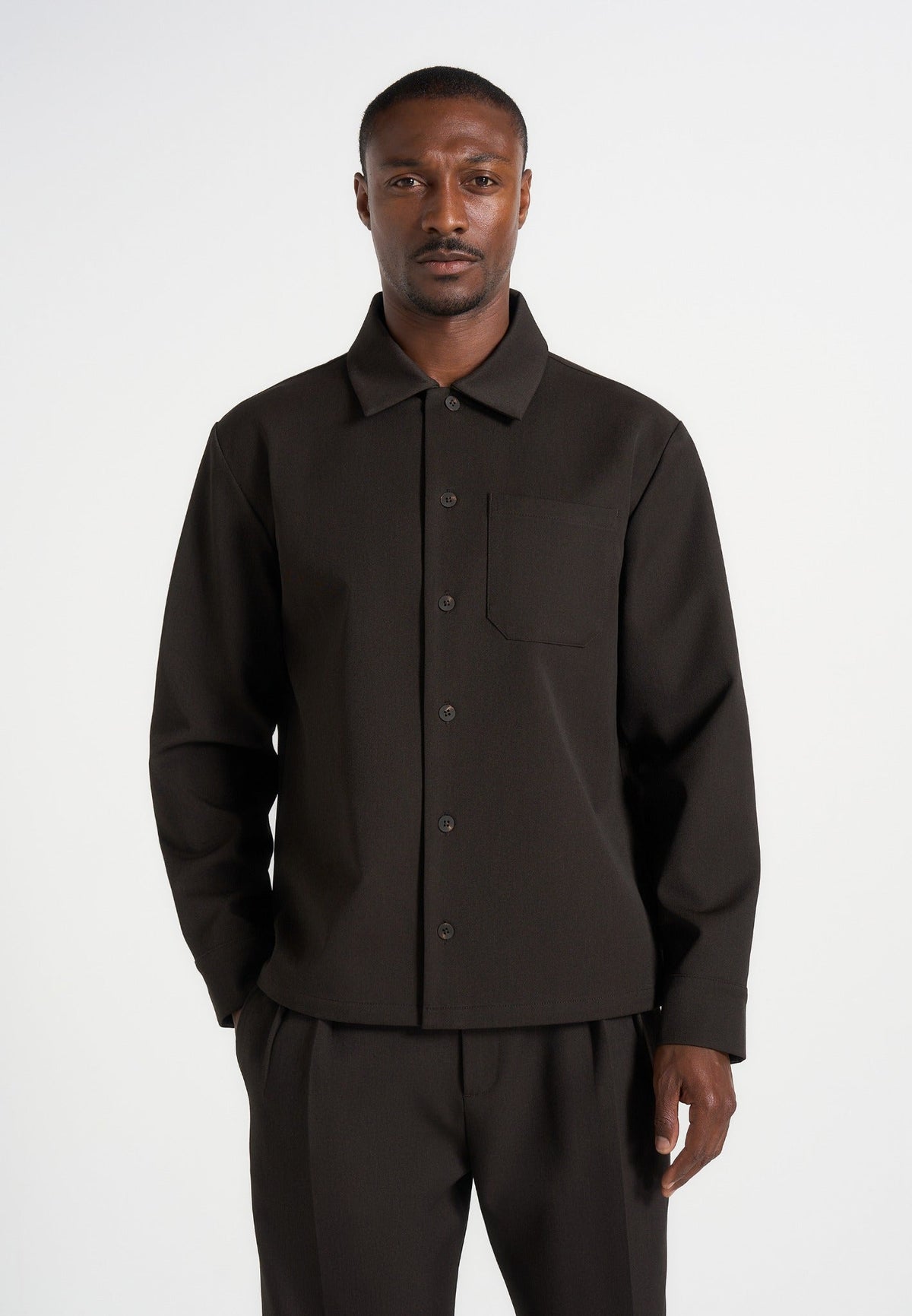 Valentin - Classic Tailored Long Sleeve Shirt - Dark Brown