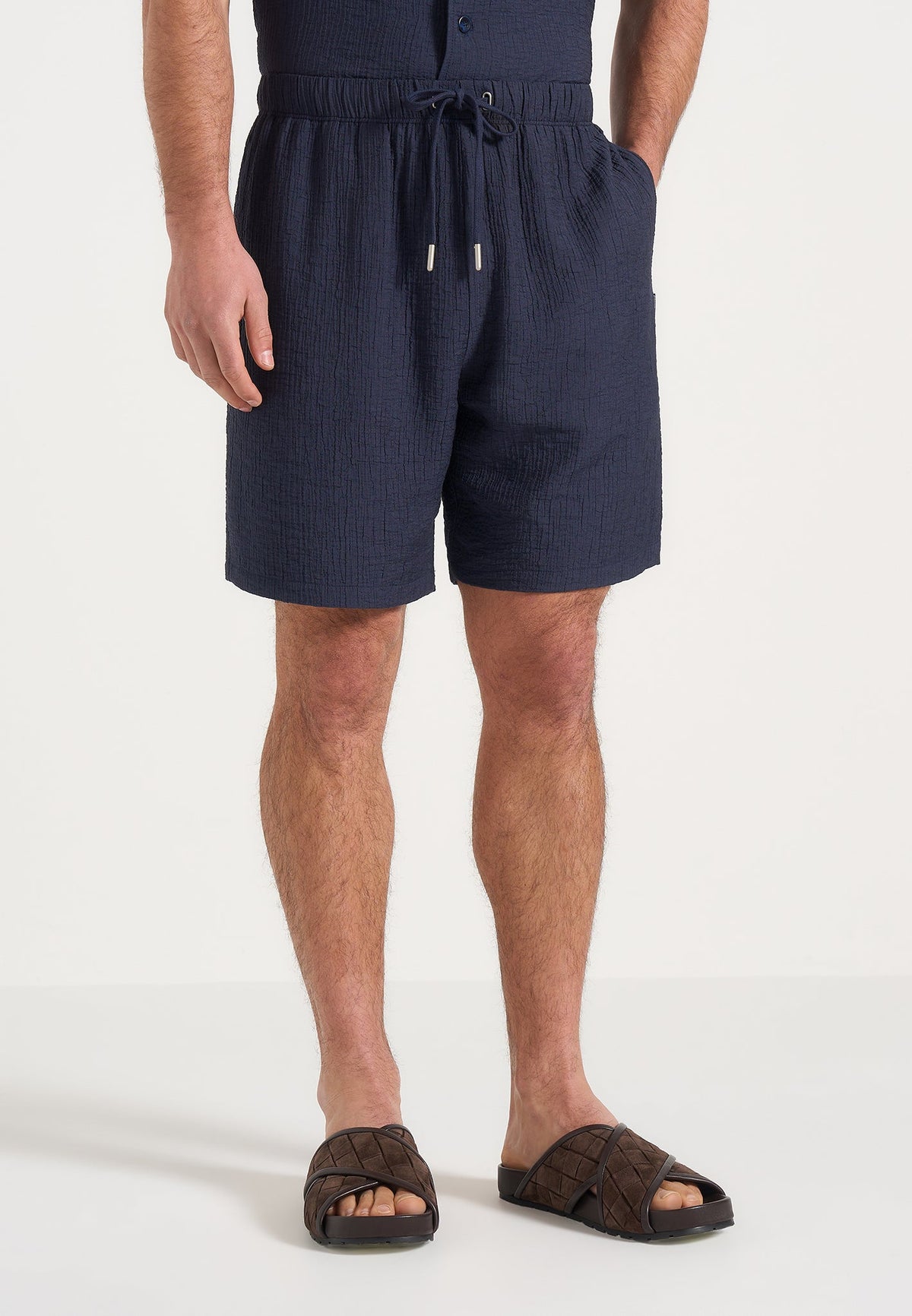 Ari - Unisex Textured Shorts - Navy