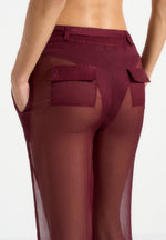 Sheer Belted Pants - Wine Red