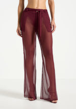 Sheer Belted Pants - Wine Red