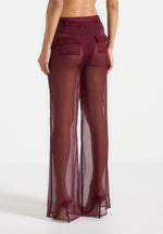 Sheer Belted Pants - Wine Red