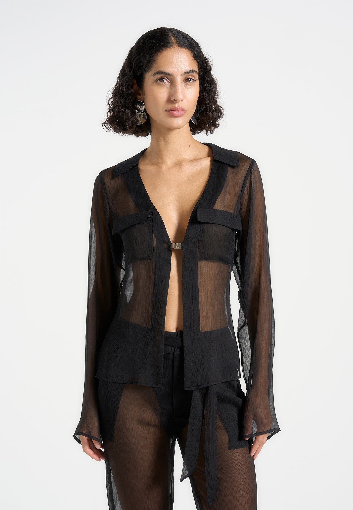 Sheer Shirt with Clasp - Black