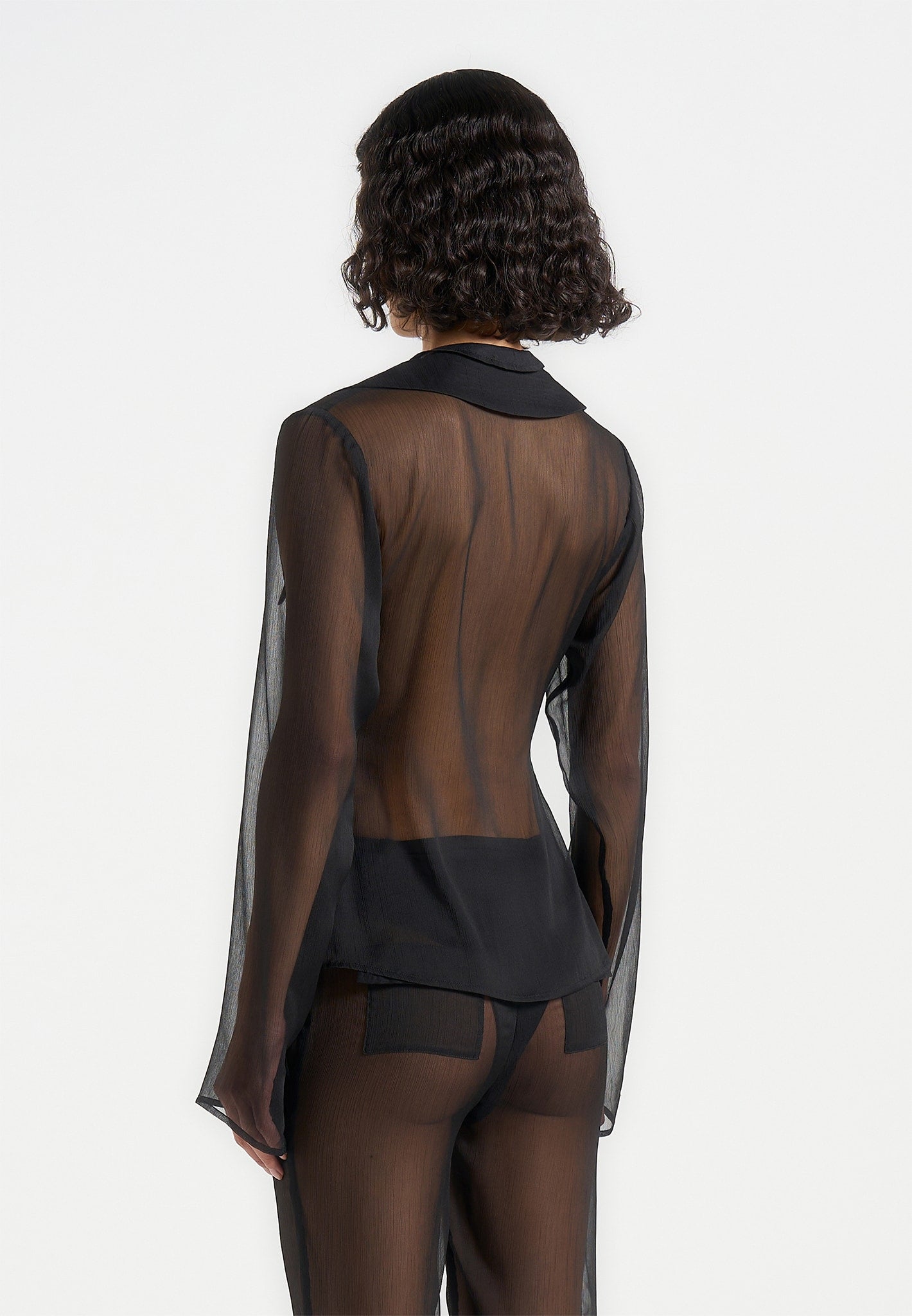 Sheer Shirt with Clasp - Black