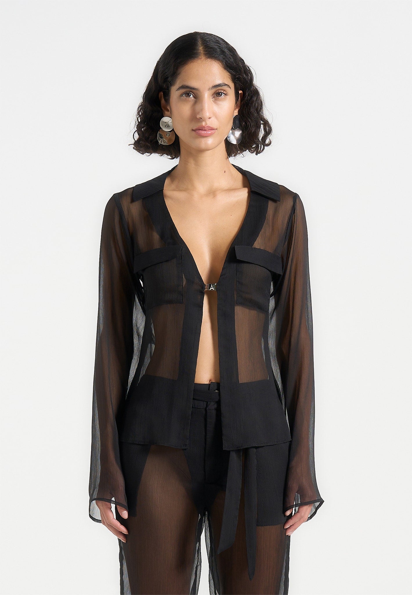 Sheer Shirt with Clasp - Black