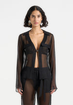 Sheer Shirt with Clasp - Black
