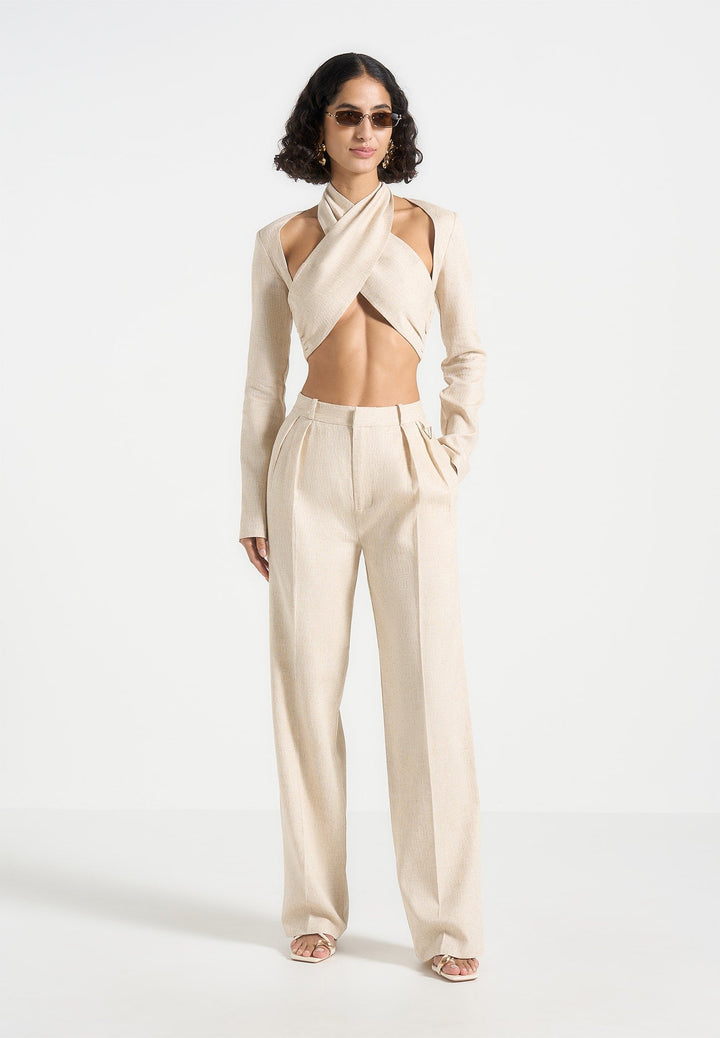 Ingrid - Linen Twin Pleat Trousers - Natural