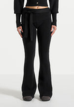 Knitted Fit & Flare Leggings with Belt - Black