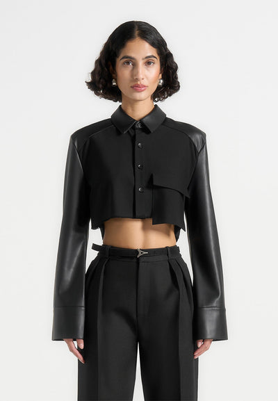 vegan-leather-contrast-cropped-shirt-black