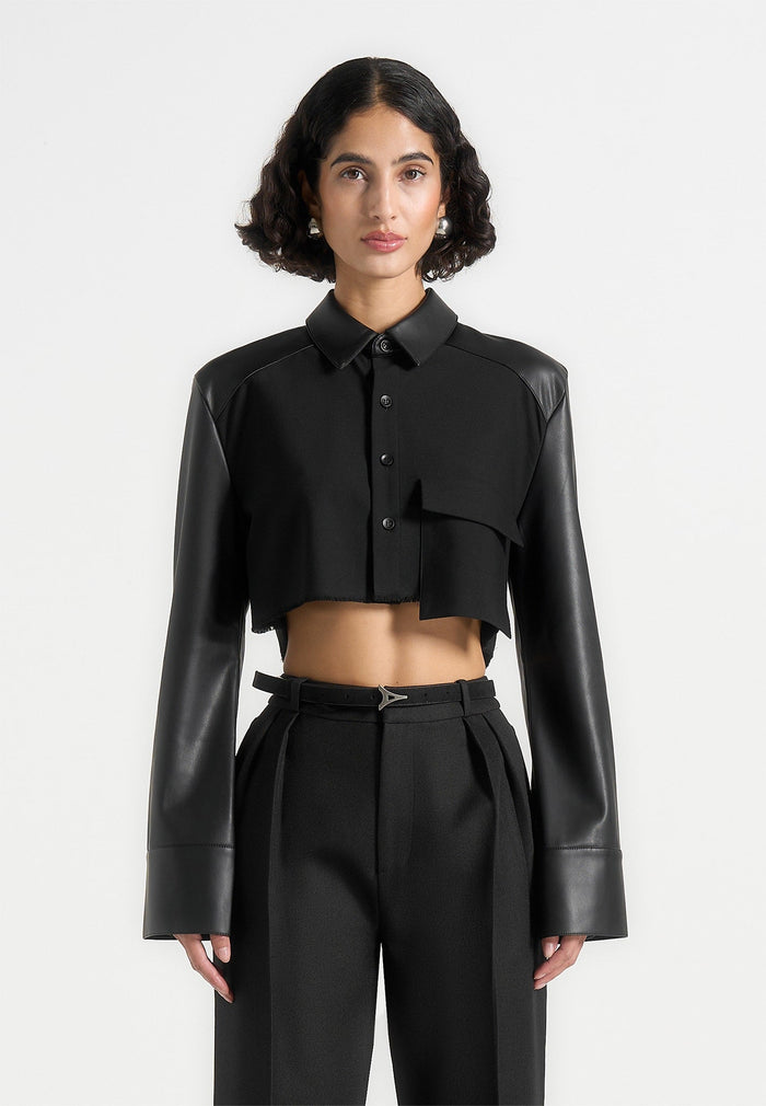 vegan-leather-contrast-cropped-shirt-black