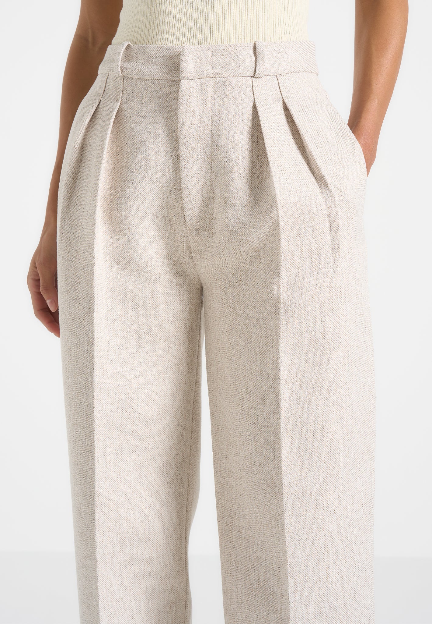 Julie - Tailored Twin Pleat Trousers - Light Beige