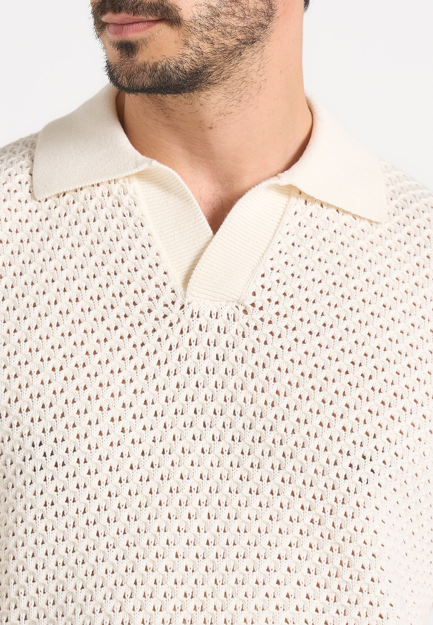 Conrad - Open Knit Polo Shirt - Cream