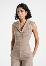 Thea - Mesh Ruched Waistcoat - Mushroom