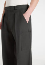 Wide Leg Pleated Pocket Trousers - Grey