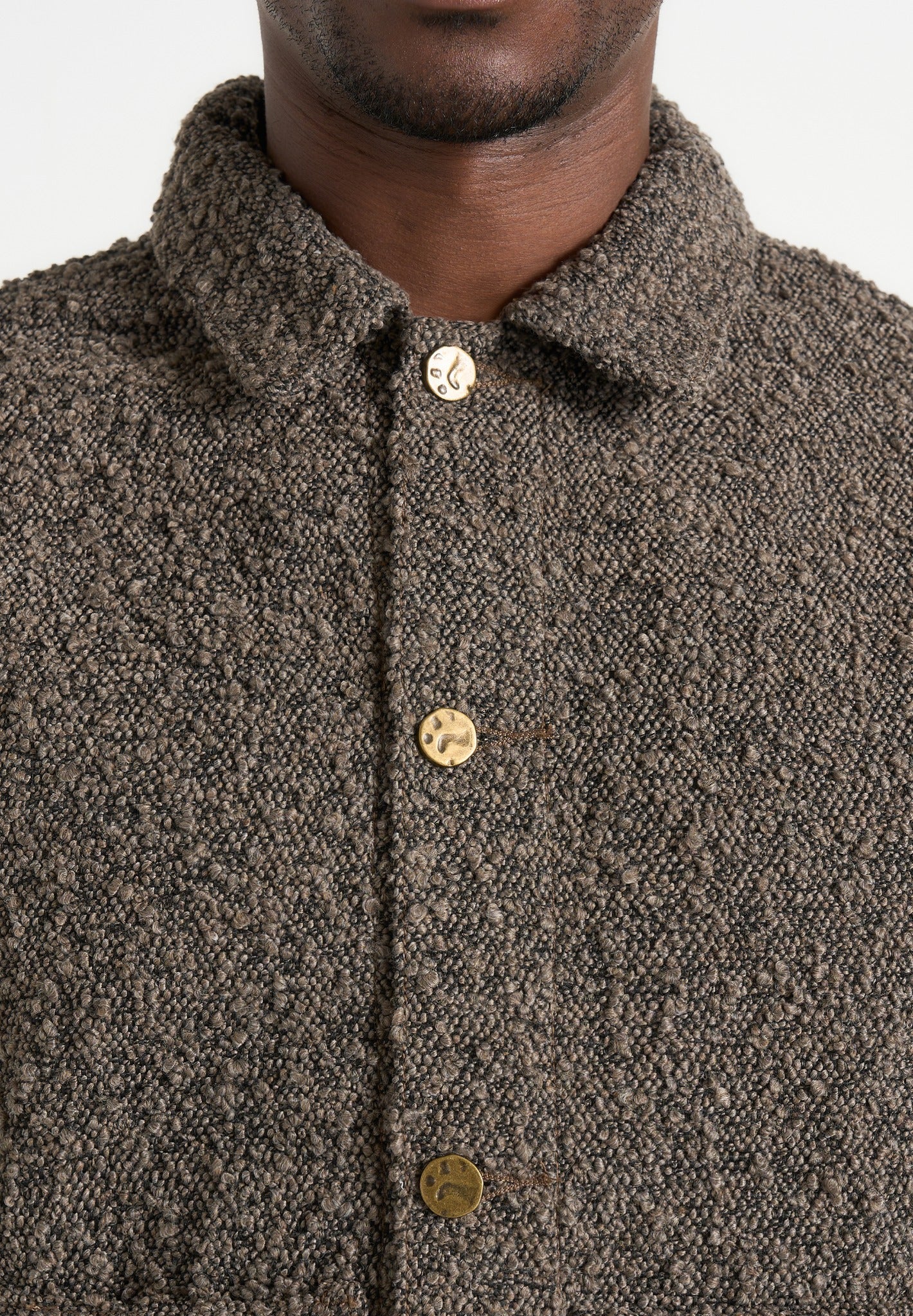 Damien - Boucle Denim Jacket With Back Pleat - Brown
