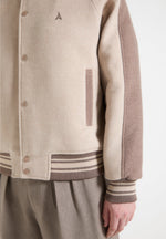 André - Contrast Wool Blend Varsity Jacket - Beige