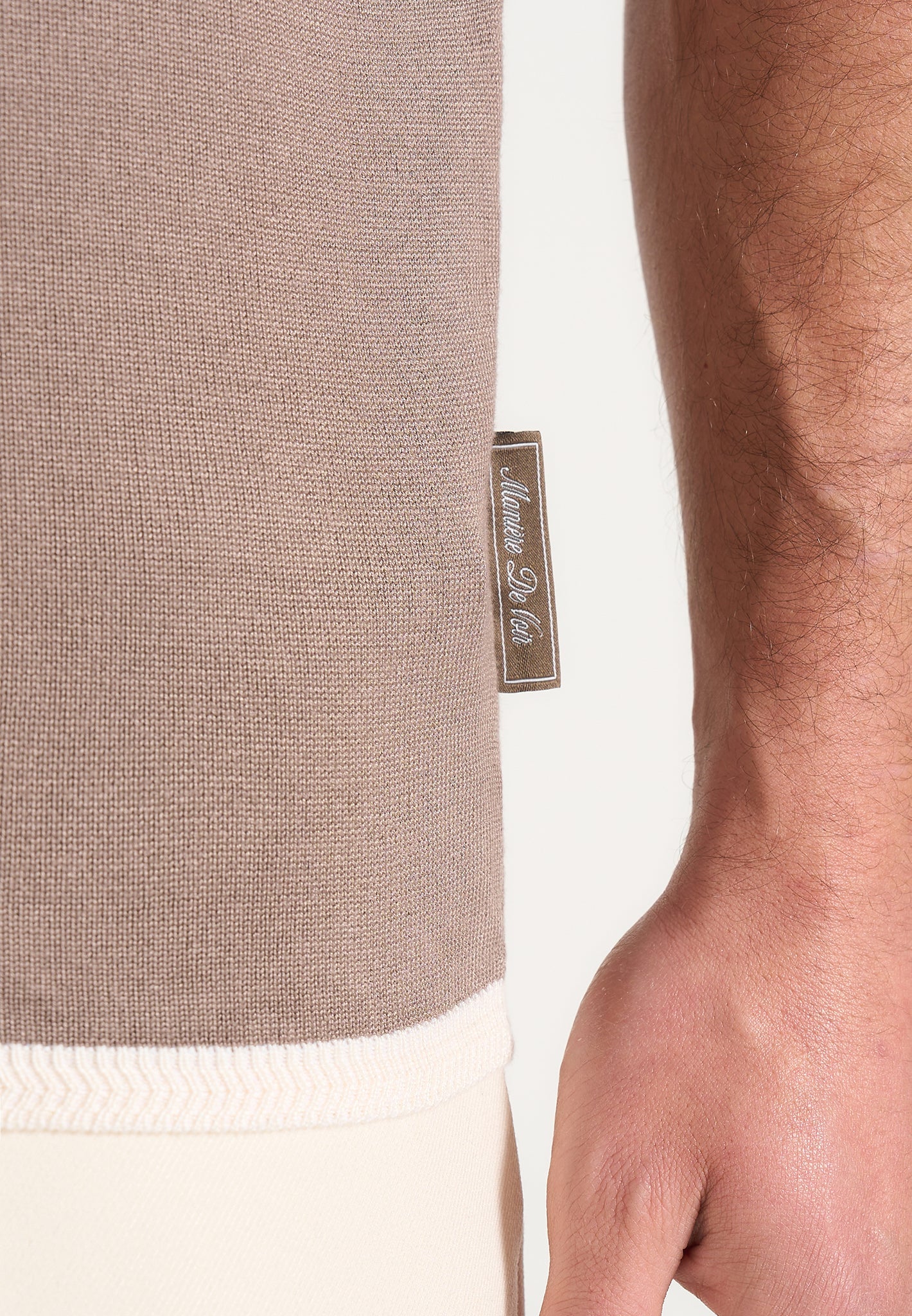 Lambert - Contrast Detail Knit Polo Shirt - Mushroom