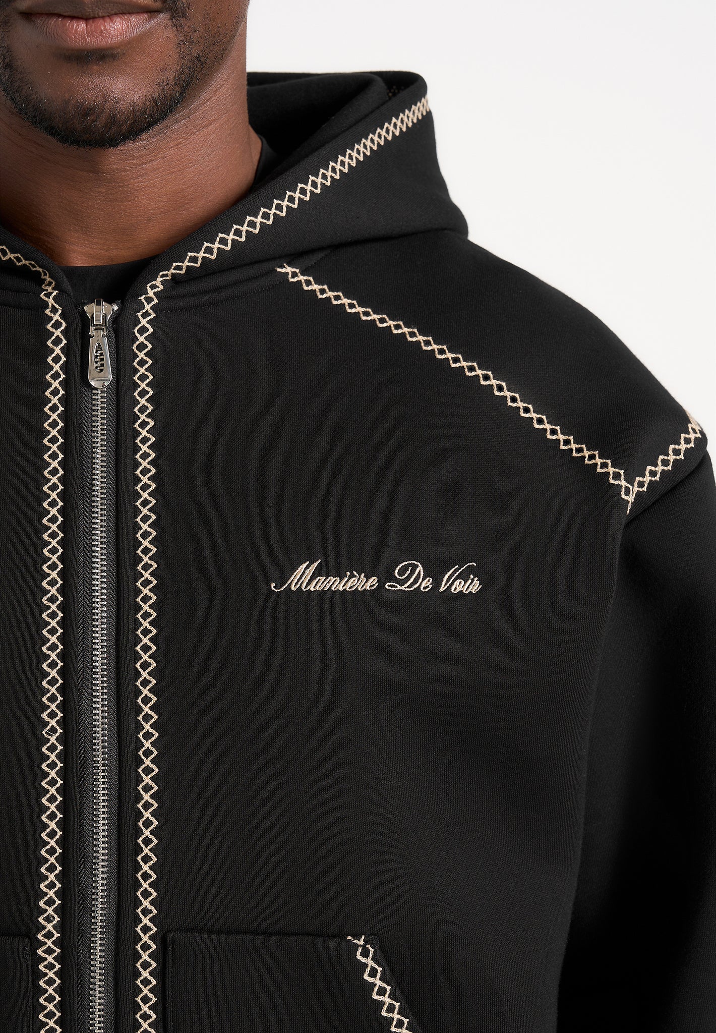 Ollie - Unisex Whipstitch Raglan Effect Zip Hoodie - Black