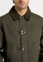 Nino - Clasp Detail Contrast Stitch Gabardine Jacket - Olive