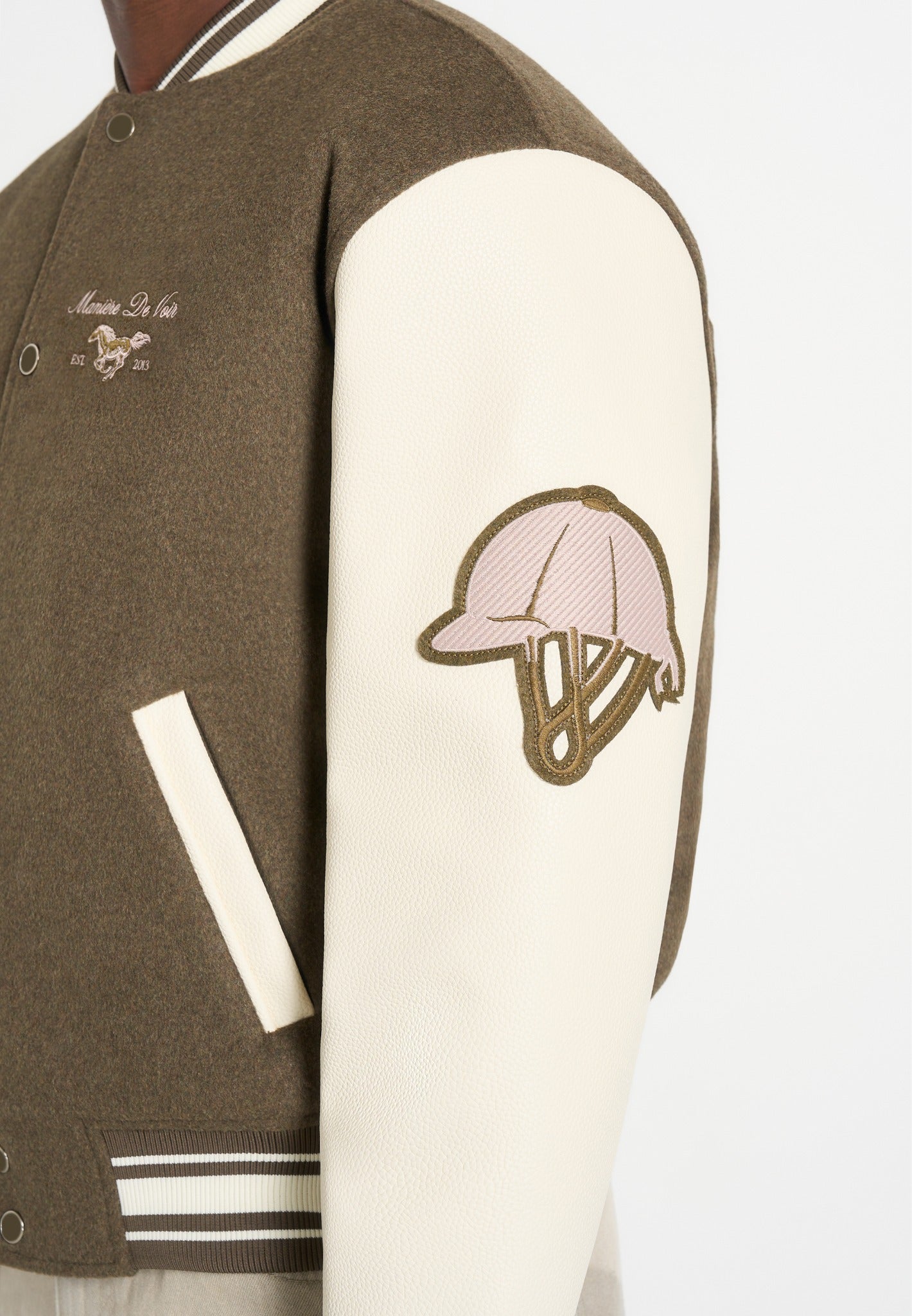 Equestrian Wool-Blend Varsity Jacket - Olive