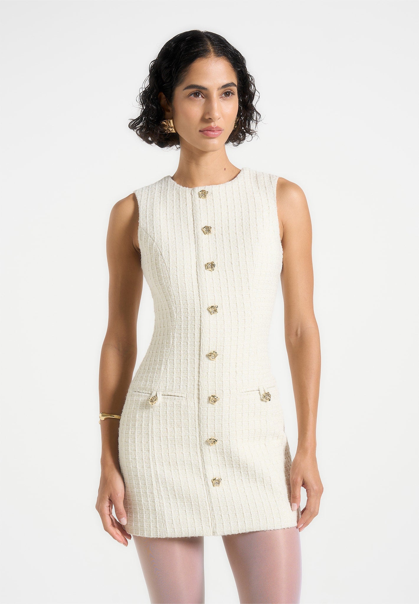 Nadine - Tweed Mini Dress - Cream 